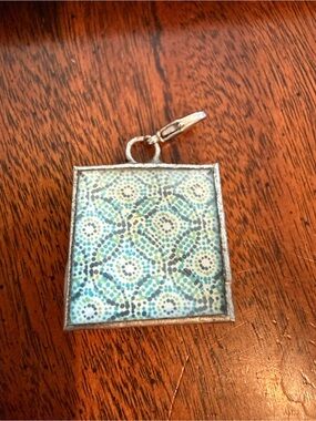 Peace Sign Striped reversible Square Pendant Charm - Multicolor